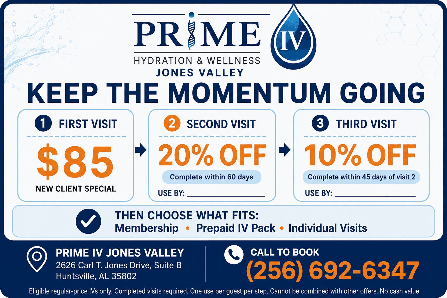 keep the momentum going 3 visit card — Prime IV Hydration & Wellness Huntsville